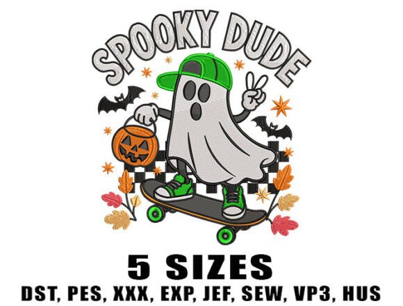 Boy Skateboard Ghost Embroidery Design Review for Small Business Merch