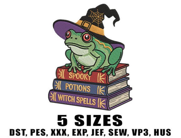 Witch Frog Book Embroidery Design Review for Business Use